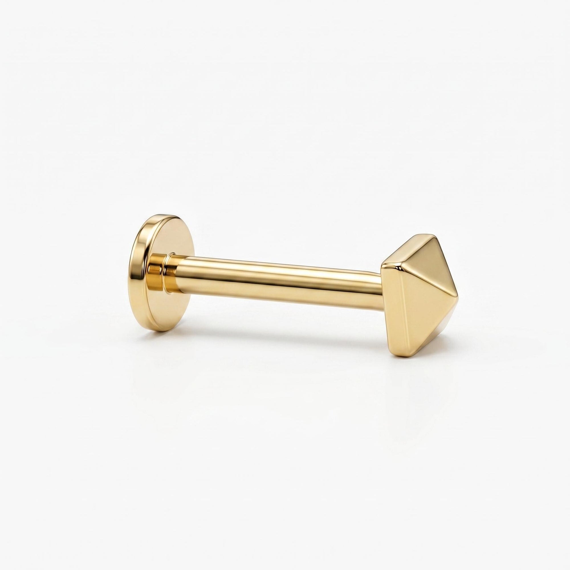 Teeny Tiny Pyramid Flat Back Earrings 14k Solid Gold, Internally Threaded Ear piercings - Melt'm Jewelry