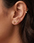 Teeny Tiny Pyramid Flat Back Earrings 14k Solid Gold, Internally Threaded Ear piercings - Melt'm Jewelry