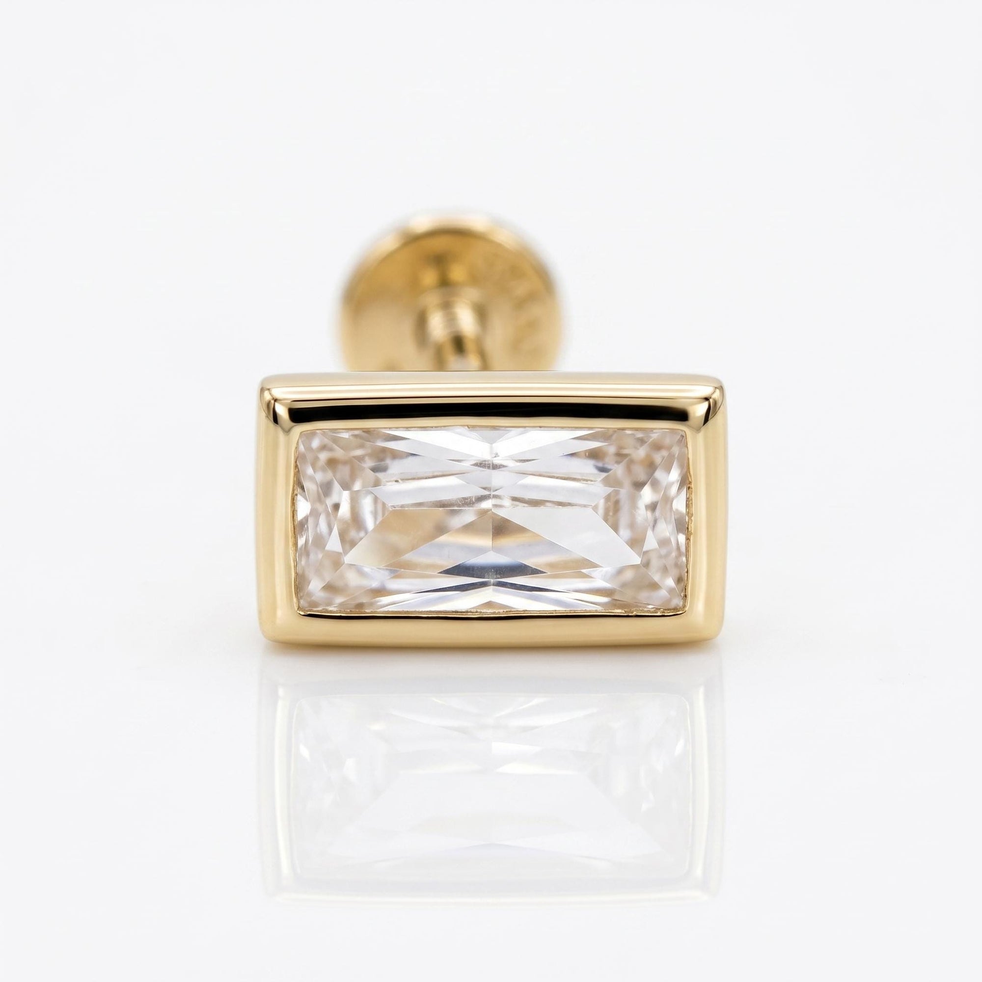 CZ Diamond Bezel Baguette Earrings 14k Solid Gold, Flat Back Internally Threaded Earrings (SINGLE) - Melt'm Jewelry