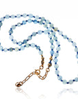 Aquamarine Silk Hand Knotted Necklace, Faceted 4mm Moss Aquamarine Choker with Gold Filled Extender, 16-18 inch