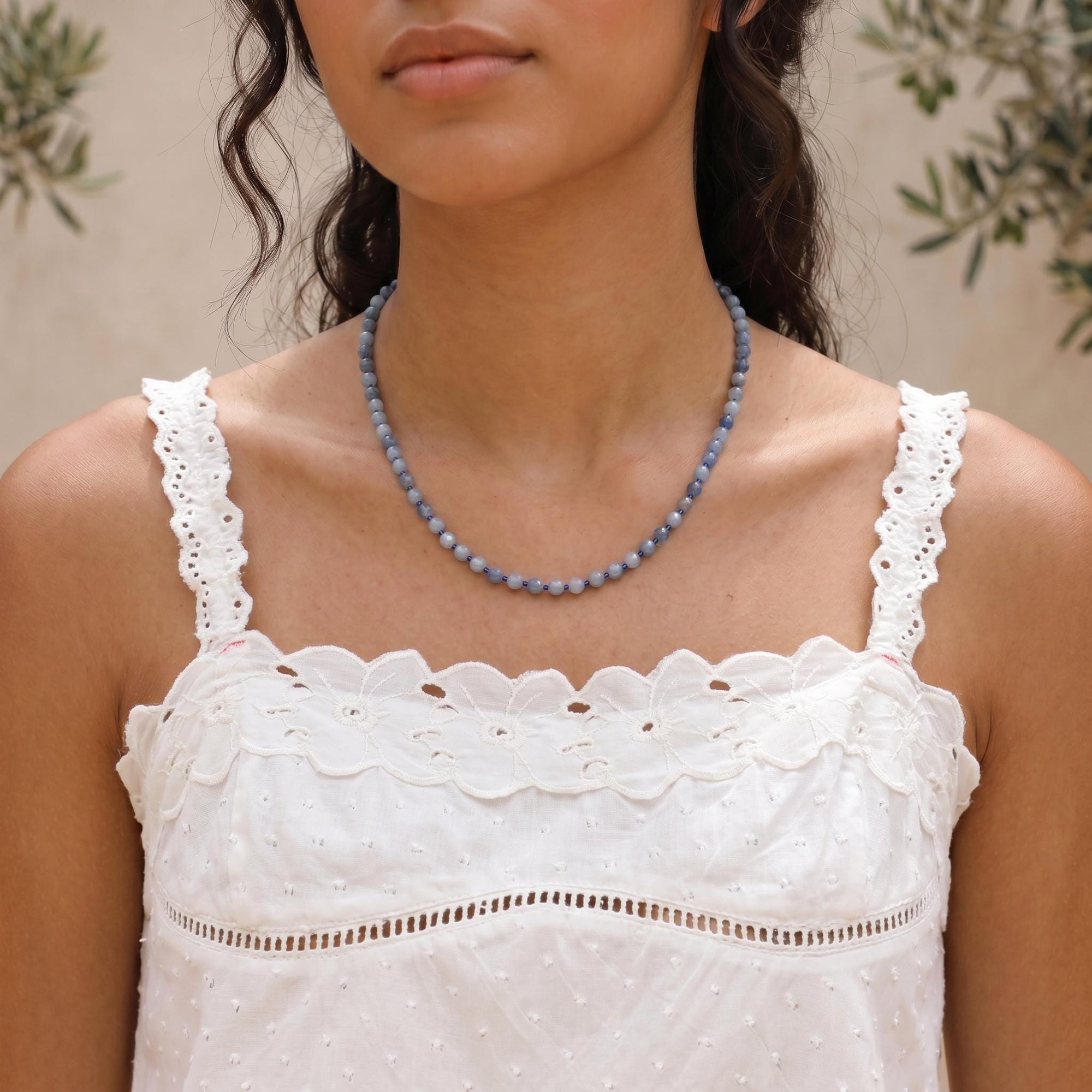 Aquamarine Silk Hand Knotted Necklace, Faceted 4mm Moss Aquamarine Choker with Gold Filled Extender, 16-18 inch