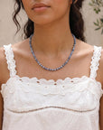Aquamarine Silk Hand Knotted Necklace, Faceted 4mm Moss Aquamarine Choker with Gold Filled Extender, 16-18 inch