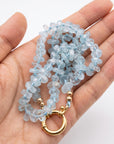Aquamarine Hand Knotted Silk Necklace, Faceted Rondelle Beads, Charm Holder Necklace with Gold Filled Clasp, 18 Inch - Melt'm Jewelry