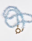 Aquamarine Hand Knotted Silk Necklace, Faceted Rondelle Beads, Charm Holder Necklace with Gold Filled Clasp, 18 Inch - Melt'm Jewelry