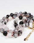 Black Rutilated Quartz Necklace, Hand Knotted Red Silk Strand, Gold Filled Clasp and Extender, 17 Inch