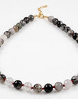 Black Rutilated Quartz Necklace, Hand Knotted Red Silk Strand, Gold Filled Clasp and Extender, 17 Inch
