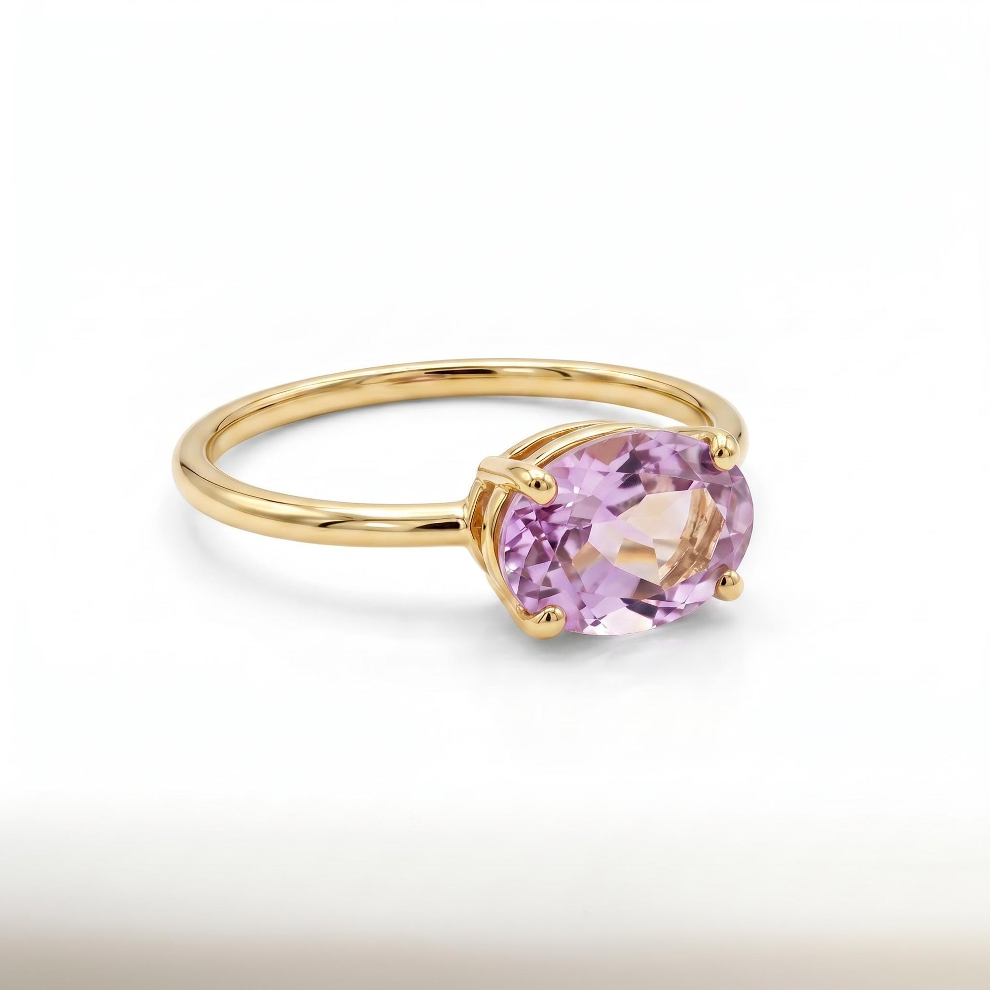 Ametrine Ring in 14k Yellow Gold, East West Oval Prong Set Cocktail Ring