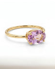 Ametrine Ring in 14k Yellow Gold, East West Oval Prong Set Cocktail Ring