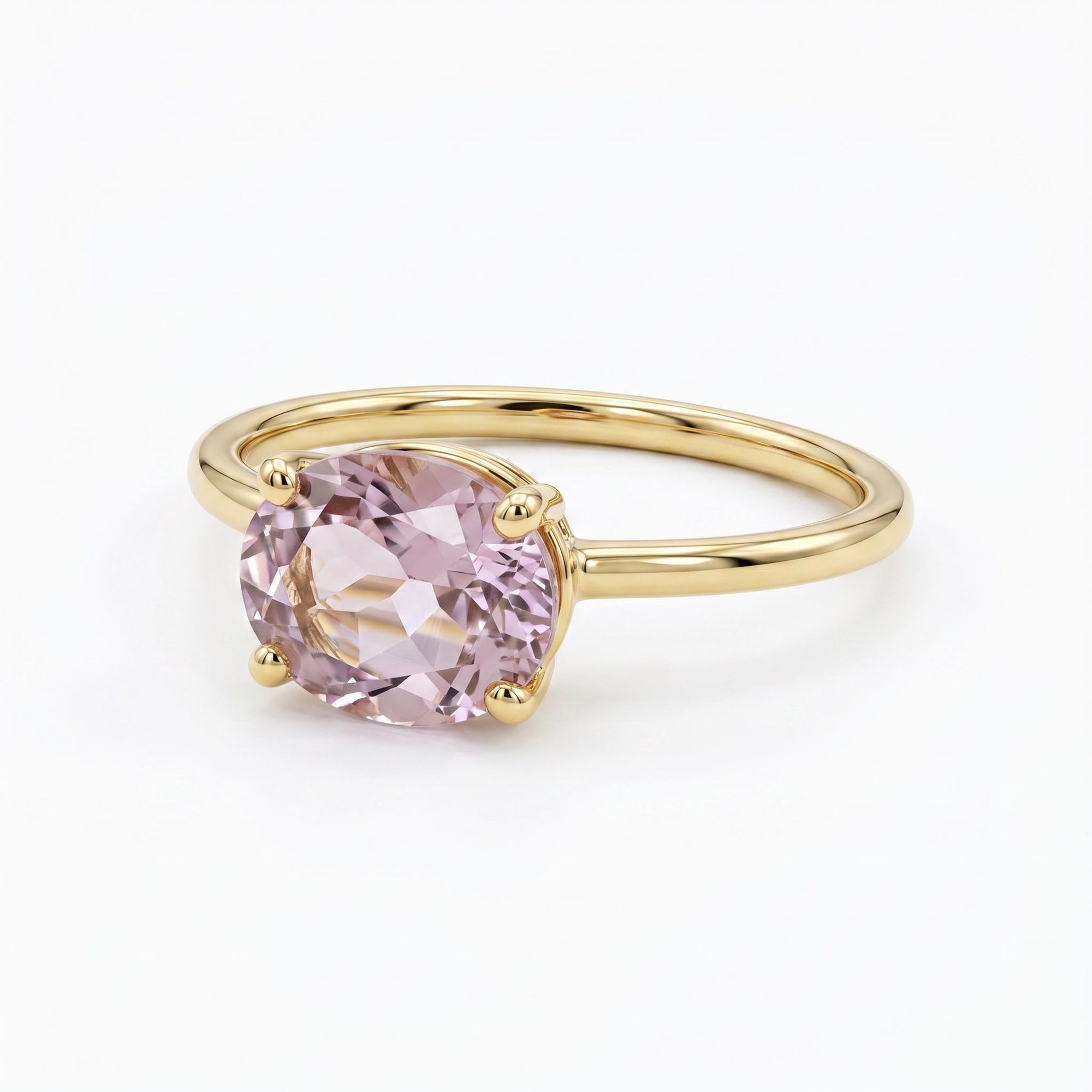 Ametrine Ring in 14k Yellow Gold, East West Oval Prong Set Cocktail Ring