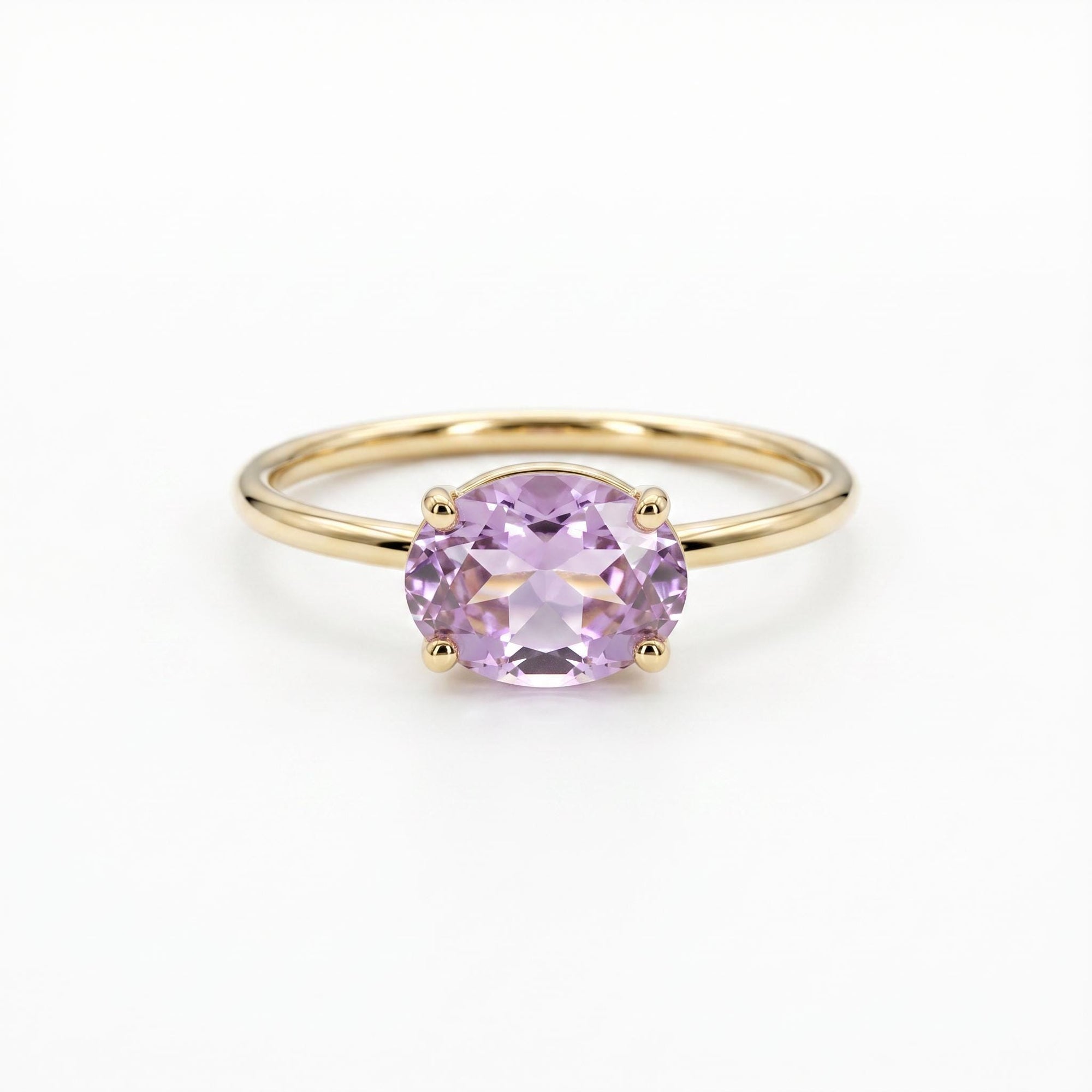 Ametrine Ring in 14k Yellow Gold, East West Oval Prong Set Cocktail Ring
