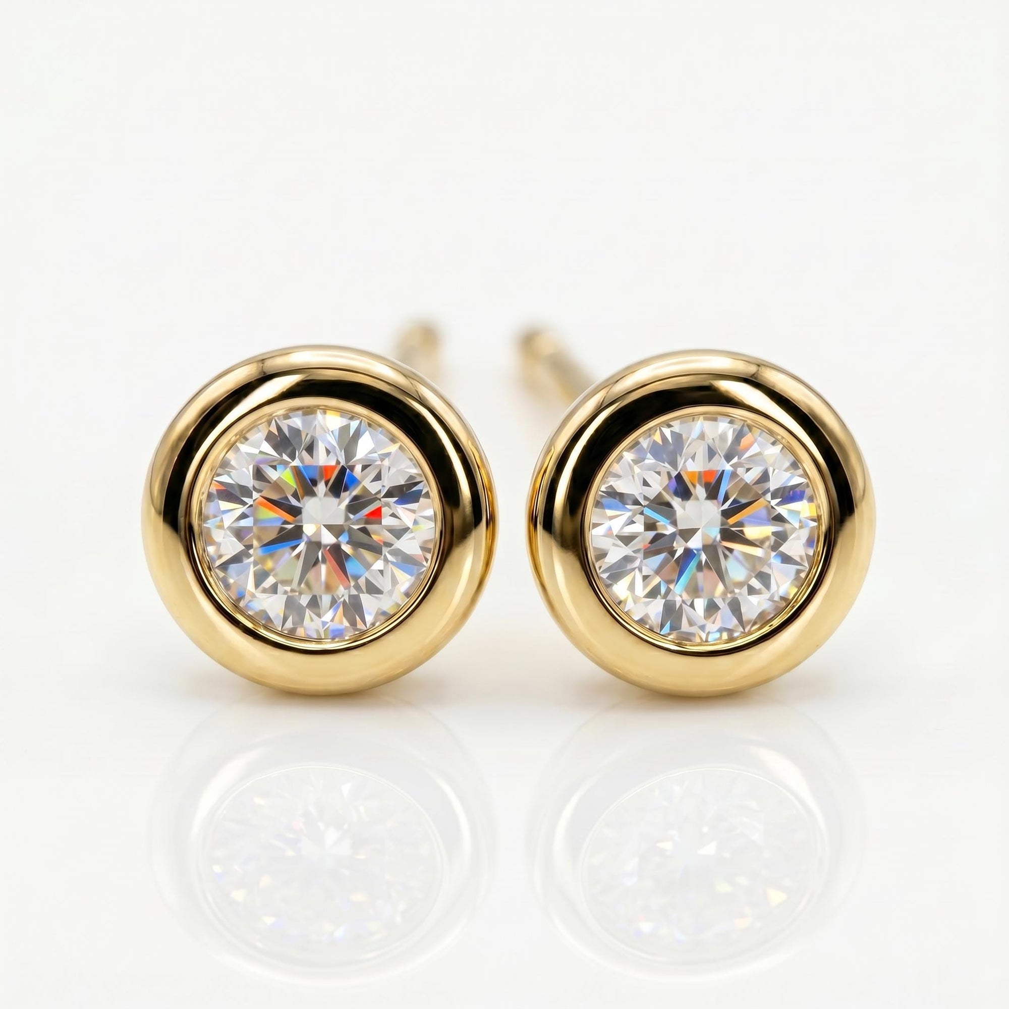 Moissanite Martini Stud Earrings in 14k Gold, 0.17ct Bezel Set Round Studs, Everyday Diamond Alternative
