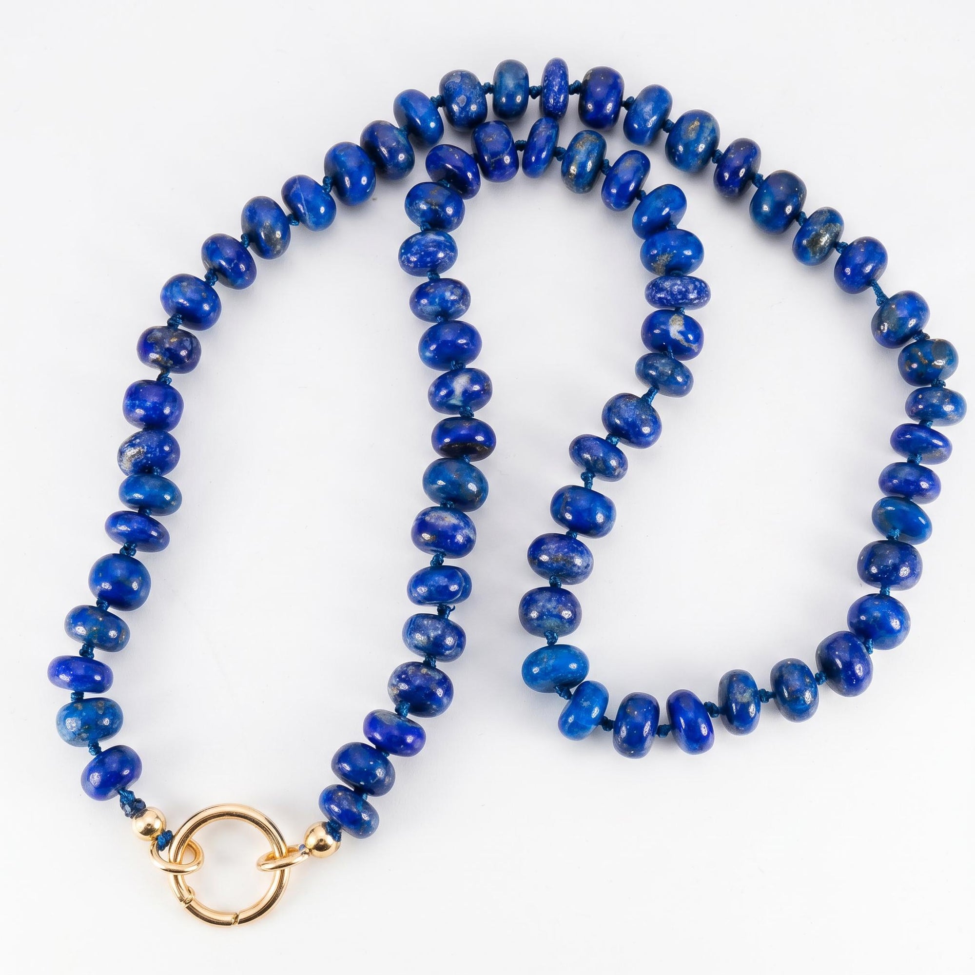 Lapis Lazuli Necklace, Silk Hand Knotted Gemstone Strand with Gold Filled Charm Holder Clasp, 18 Inch