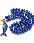 Lapis Lazuli Necklace, Silk Hand Knotted Gemstone Strand with Gold Filled Charm Holder Clasp, 18 Inch