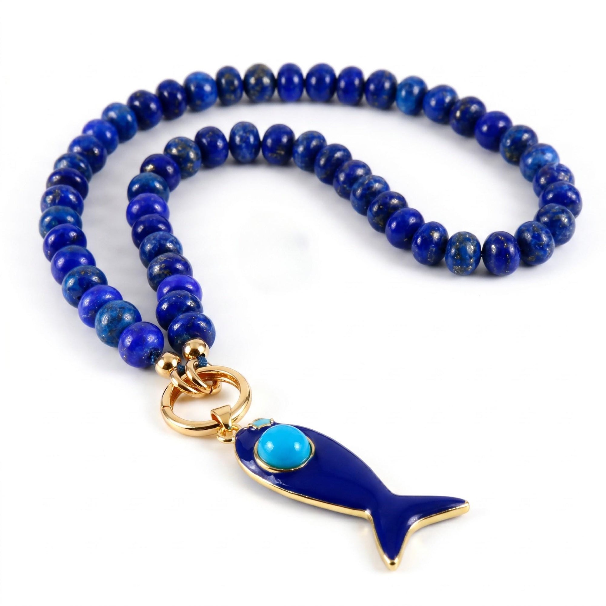 Lapis Lazuli Necklace, Silk Hand Knotted Gemstone Strand with Gold Filled Charm Holder Clasp, 18 Inch