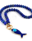 Lapis Lazuli Necklace, Silk Hand Knotted Gemstone Strand with Gold Filled Charm Holder Clasp, 18 Inch