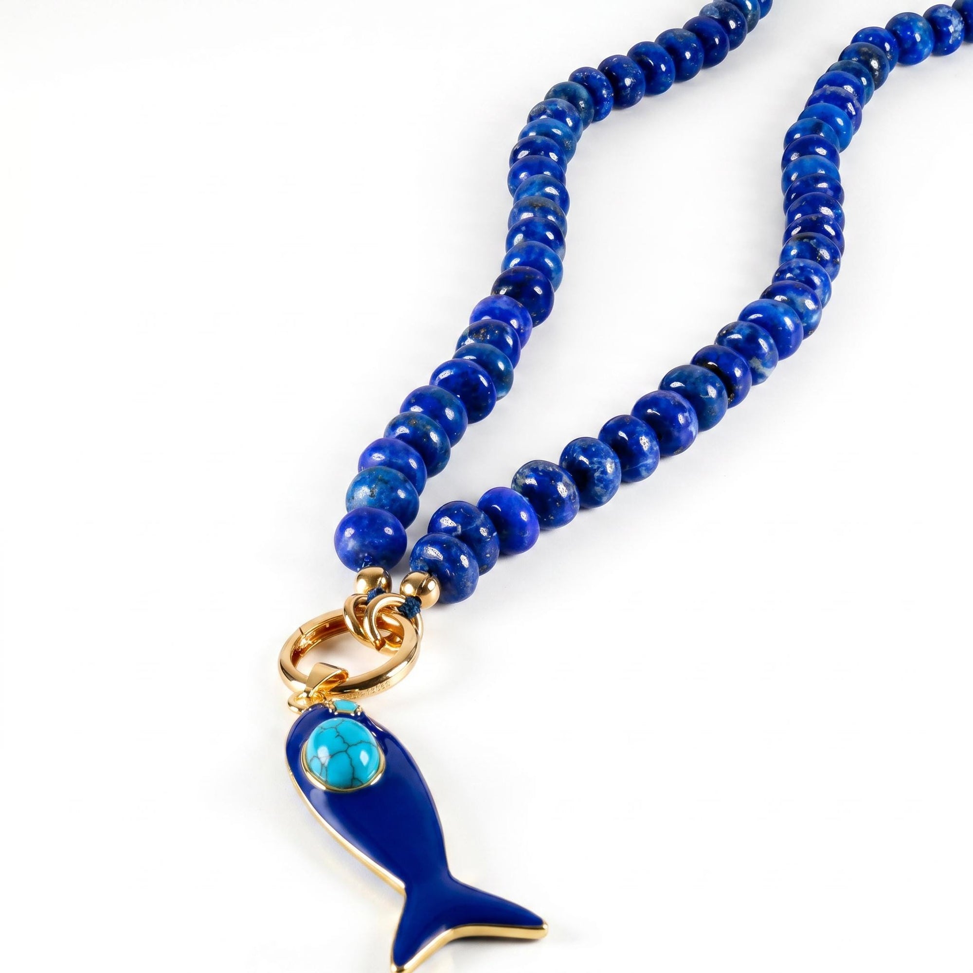 Lapis Lazuli Necklace, Silk Hand Knotted Gemstone Strand with Gold Filled Charm Holder Clasp, 18 Inch