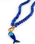 Lapis Lazuli Necklace, Silk Hand Knotted Gemstone Strand with Gold Filled Charm Holder Clasp, 18 Inch