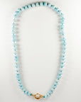 Blue Opal Gemstone Necklace, Rondelle Beads on Silk, Hand Knotted Strand with Gold Filled Charm Holder