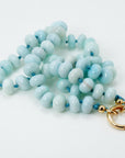 Blue Opal Gemstone Necklace, Rondelle Beads on Silk, Hand Knotted Strand with Gold Filled Charm Holder
