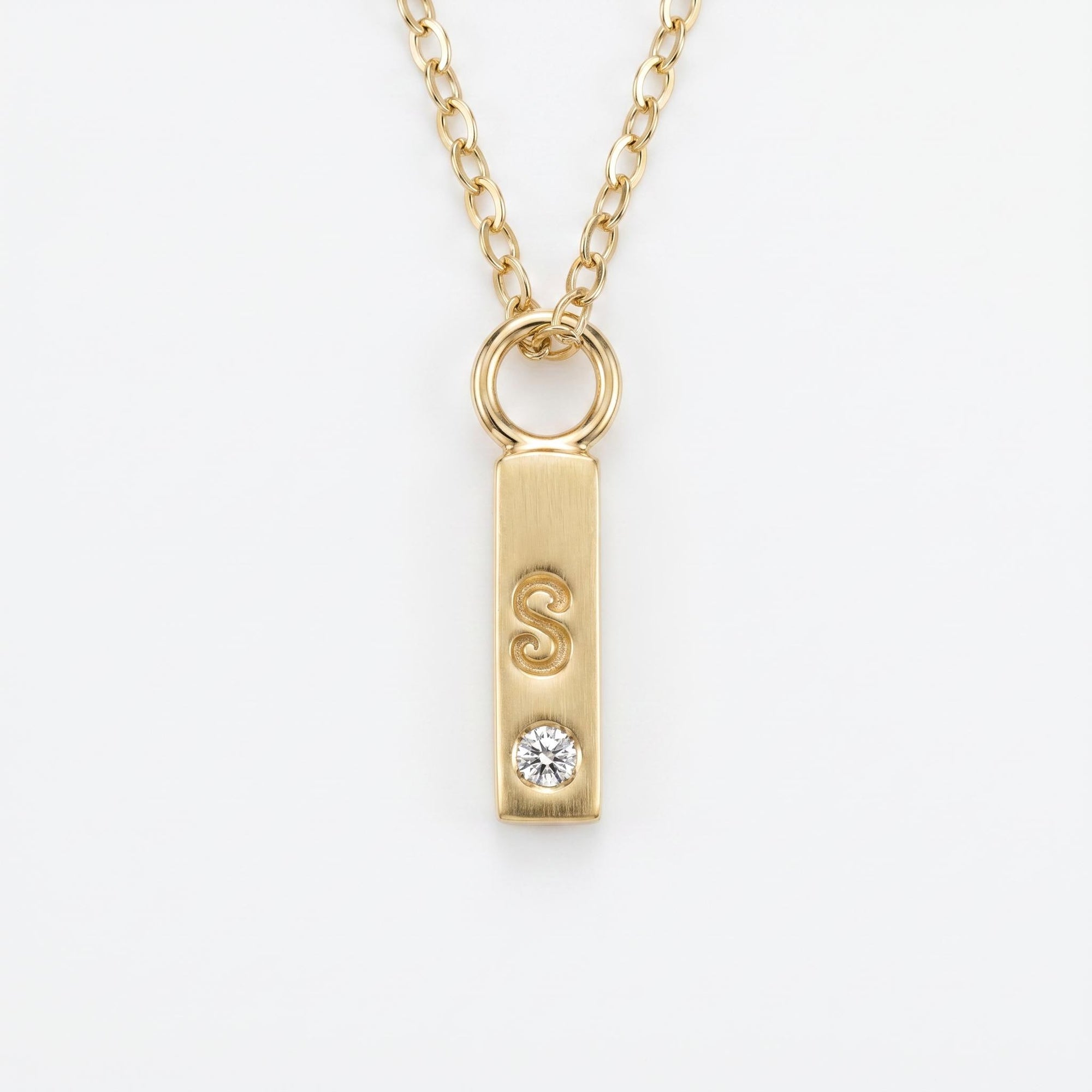 14k Solid Gold Vertical Bar Initial Necklace - Melt'm Jewelry