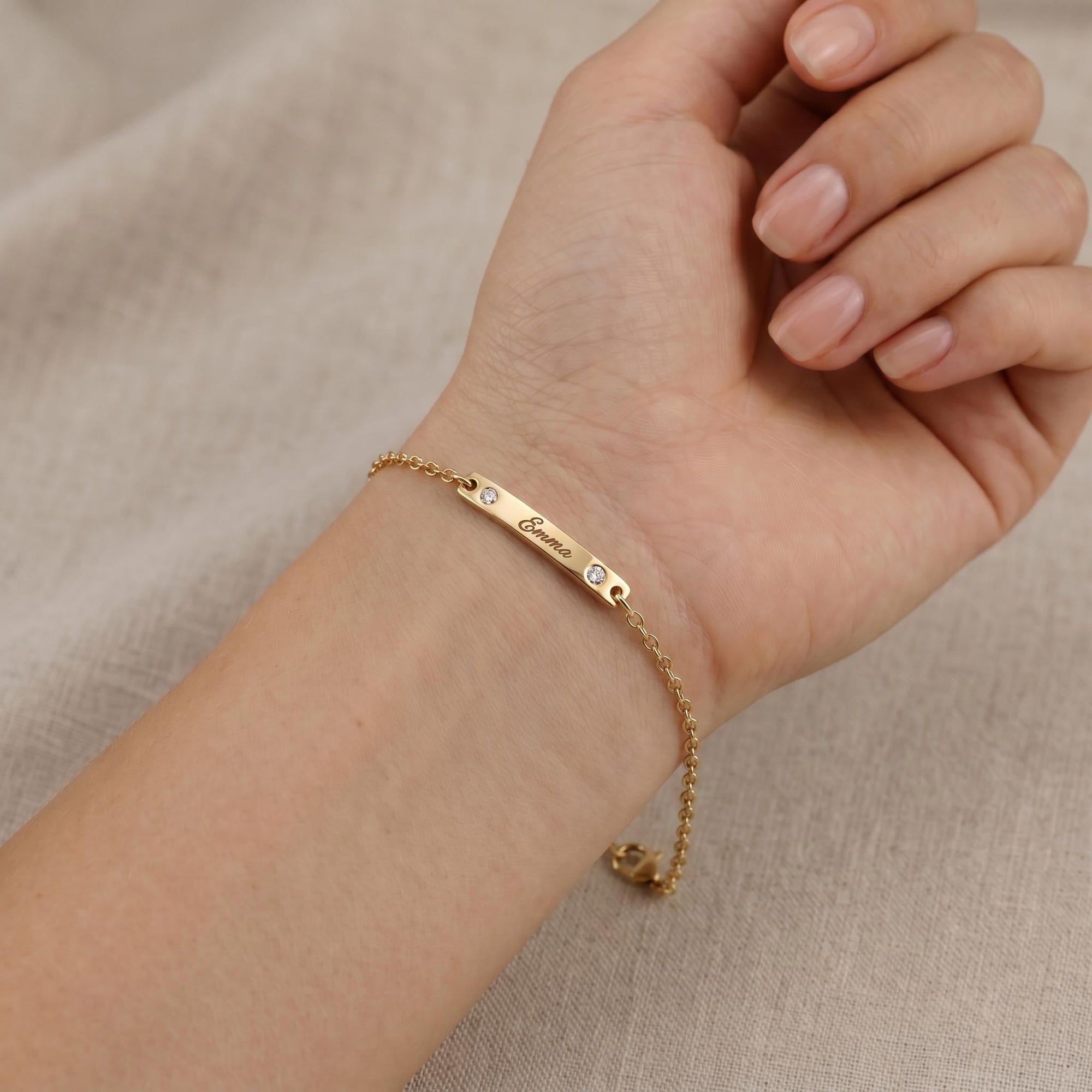 14k Solid Gold Custom Bar Bracelet, Personalized Nameplate