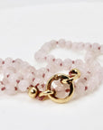 Pink Quartz Charm Holder Necklace, 4mm Smooth Round Gemstone Strand on Silk, Hand Knotted 18 Inch Necklace with Gold Filled Clip