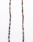 Multi Color Tourmaline Beaded Necklace, Hand Knotted Dark Pink Silk Strand, Gold Filled Clasp and Extender, Colorful Summer Necklace