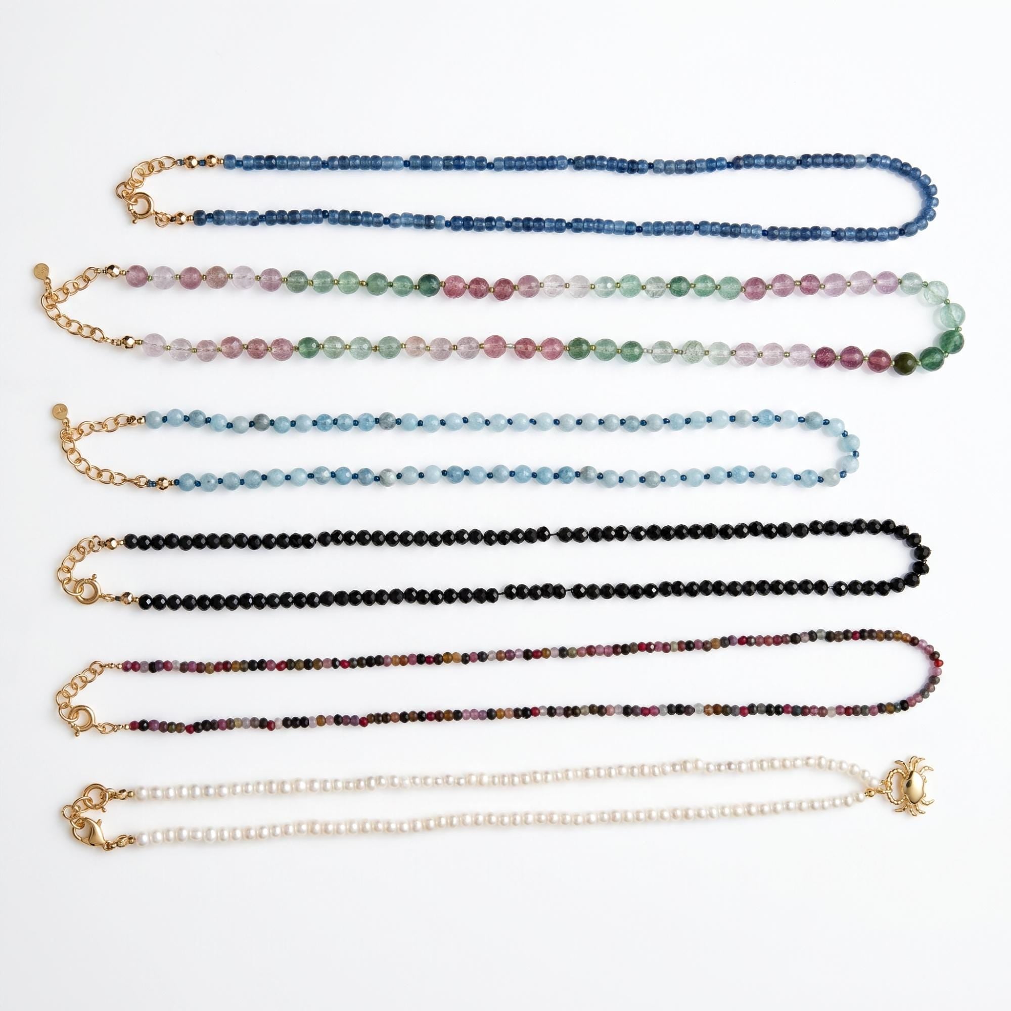 Multi Color Tourmaline Beaded Necklace, Hand Knotted Dark Pink Silk Strand, Gold Filled Clasp and Extender, Colorful Summer Necklace