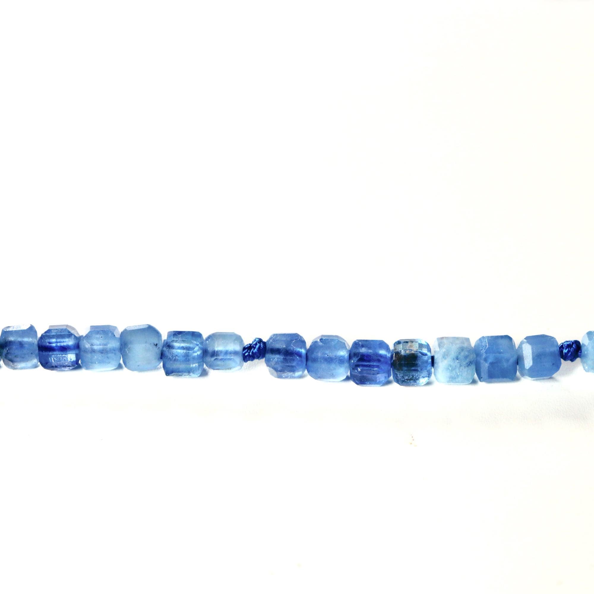 Cube Aquamarine Necklace, 3mm Micro Faceted Beads on Navy Silk, Hand Knotted 18 Inch Strand with Gold Filled Extender, Optional Opal Charm - Melt'm Jewelry