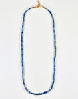 Cube Aquamarine Necklace, 3mm Micro Faceted Beads on Navy Silk, Hand Knotted 18 Inch Strand with Gold Filled Extender, Optional Opal Charm