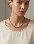 Cube Aquamarine Necklace, 3mm Micro Faceted Beads on Navy Silk, Hand Knotted 18 Inch Strand with Gold Filled Extender, Optional Opal Charm - Melt'm Jewelry
