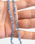 Cube Aquamarine Necklace, 3mm Micro Faceted Beads on Navy Silk, Hand Knotted 18 Inch Strand with Gold Filled Extender, Optional Opal Charm - Melt'm Jewelry