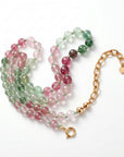 Strawberry Quartz Necklace, Pink Green Ombre Gemstone Beaded Choker, Hand Knotted Silk Gold Filled Necklace, Crystal Gift for Her - Melt'm Jewelry