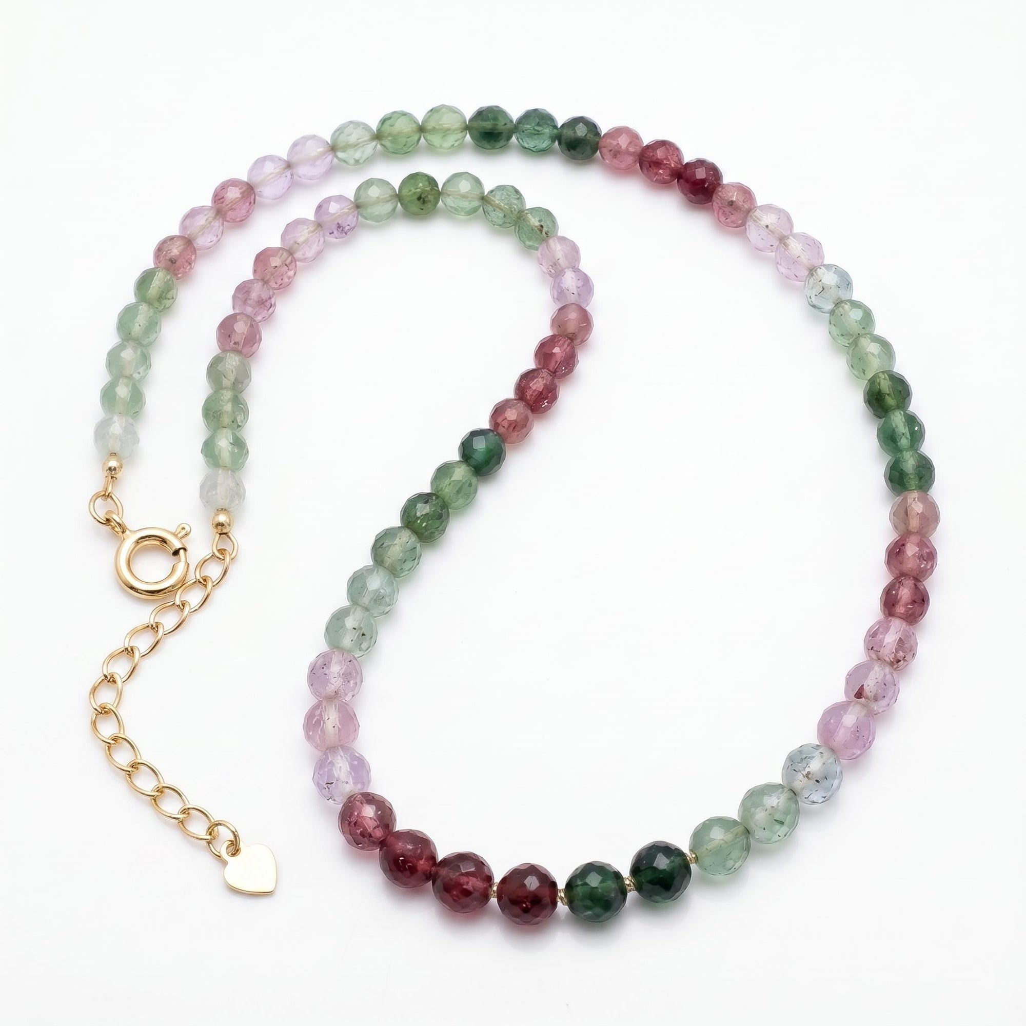 Strawberry Quartz Necklace, Pink Green Ombre Gemstone Beaded Choker, Hand Knotted Silk Gold Filled Necklace, Crystal Gift for Her - Melt'm Jewelry