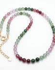 Strawberry Quartz Necklace, Pink Green Ombre Gemstone Beaded Choker, Hand Knotted Silk Gold Filled Necklace, Crystal Gift for Her - Melt'm Jewelry
