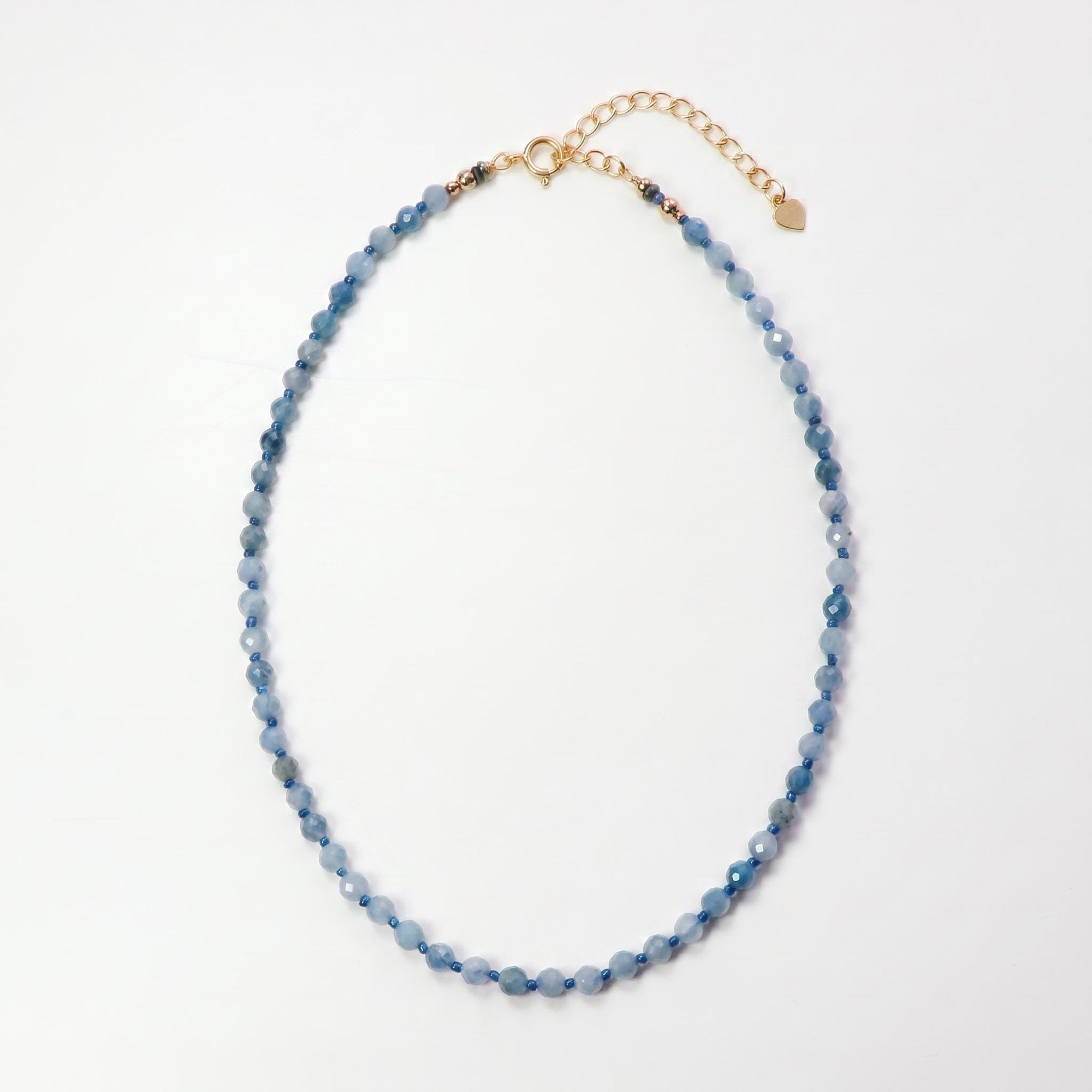 Aquamarine Silk Hand Knotted Necklace, Faceted 4mm Moss Aquamarine Choker with Gold Filled Extender, 16-18 inch - Melt'm Jewelry