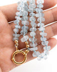 Aquamarine Hand Knotted Silk Necklace, Faceted Rondelle Beads, Charm Holder Necklace with Gold Filled Clasp, 18 Inch - Melt'm Jewelry