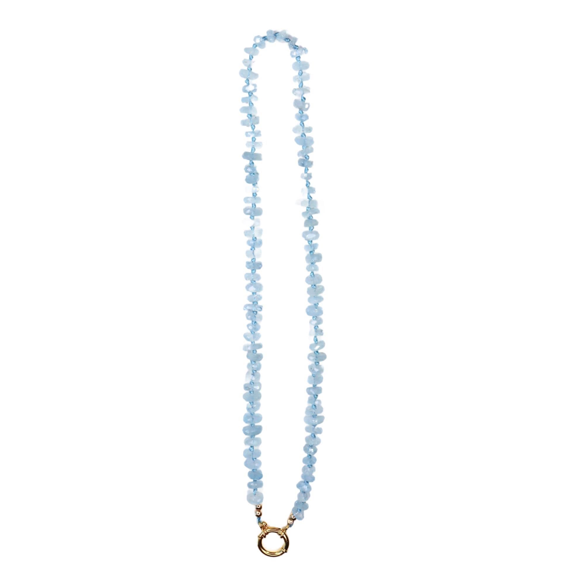 Aquamarine Hand Knotted Silk Necklace, Faceted Rondelle Beads, Charm Holder Necklace with Gold Filled Clasp, 18 Inch - Melt'm Jewelry