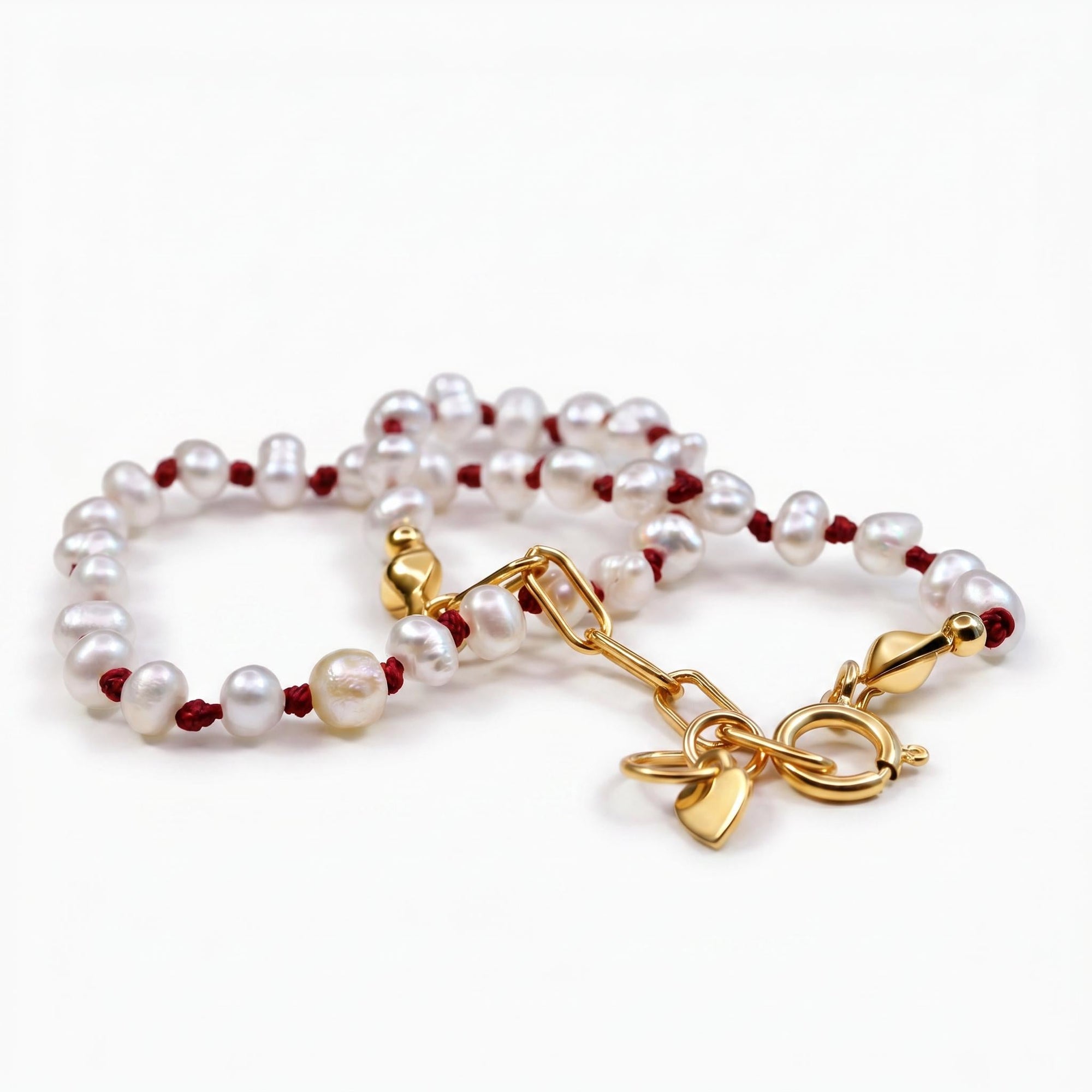 Freshwater Pearl Bracelet on Red Silk, Hand Knotted Tiny Pearls, Gold Filled, Dainty Layering Bracelet, Gift for Her