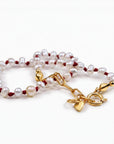Freshwater Pearl Bracelet on Red Silk, Hand Knotted Tiny Pearls, Gold Filled, Dainty Layering Bracelet, Gift for Her