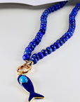 Lapis Lazuli Necklace, Silk Hand Knotted Gemstone Strand with Gold Filled Charm Holder Clasp, 18 Inch