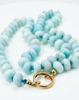 Blue Opal Gemstone Necklace, Rondelle Beads on Silk, Hand Knotted Strand with Gold Filled Charm Holder