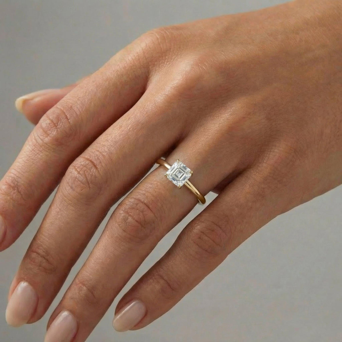 Asscher Cut Moissanite Ring 14k Gold, Solitaire Moissanite Engagement Ring - Melt'm Jewelry