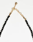 Black Spinel Bead Necklace, 2.5mm Faceted Round Gemstone Strand on Silk, Hand Knotted 17-19 Inch Necklace with Gold Filled Heart Extender