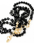 Black Spinel Bead Necklace, 2.5mm Faceted Round Gemstone Strand on Silk, Hand Knotted 17-19 Inch Necklace with Gold Filled Heart Extender