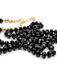 Black Spinel Bead Necklace, 2.5mm Faceted Round Gemstone Strand on Silk, Hand Knotted 17-19 Inch Necklace with Gold Filled Heart Extender
