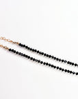 Black Spinel Bead Necklace, 2.5mm Faceted Round Gemstone Strand on Silk, Hand Knotted 17-19 Inch Necklace with Gold Filled Heart Extender