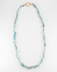 Moss Aquamarine Nugget Necklace, Irregular Smooth Gemstone Beads on Silk, Hand Knotted 18 Inch Strand with Gold Filled Charm Holder
