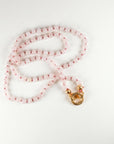 Pink Quartz Charm Holder Necklace, 4mm Smooth Round Gemstone Strand on Silk, Hand Knotted 18 Inch Necklace with Gold Filled Clip