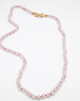Pink Quartz Charm Holder Necklace, 4mm Smooth Round Gemstone Strand on Silk, Hand Knotted 18 Inch Necklace with Gold Filled Clip